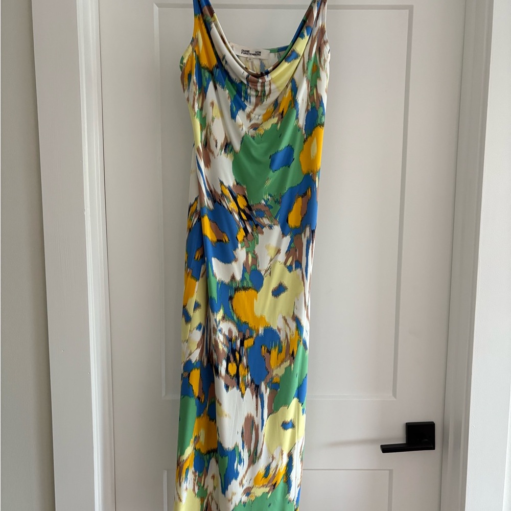 Diane Von Furstenberg Blue and Yellow Sleeveless Maxi Dress